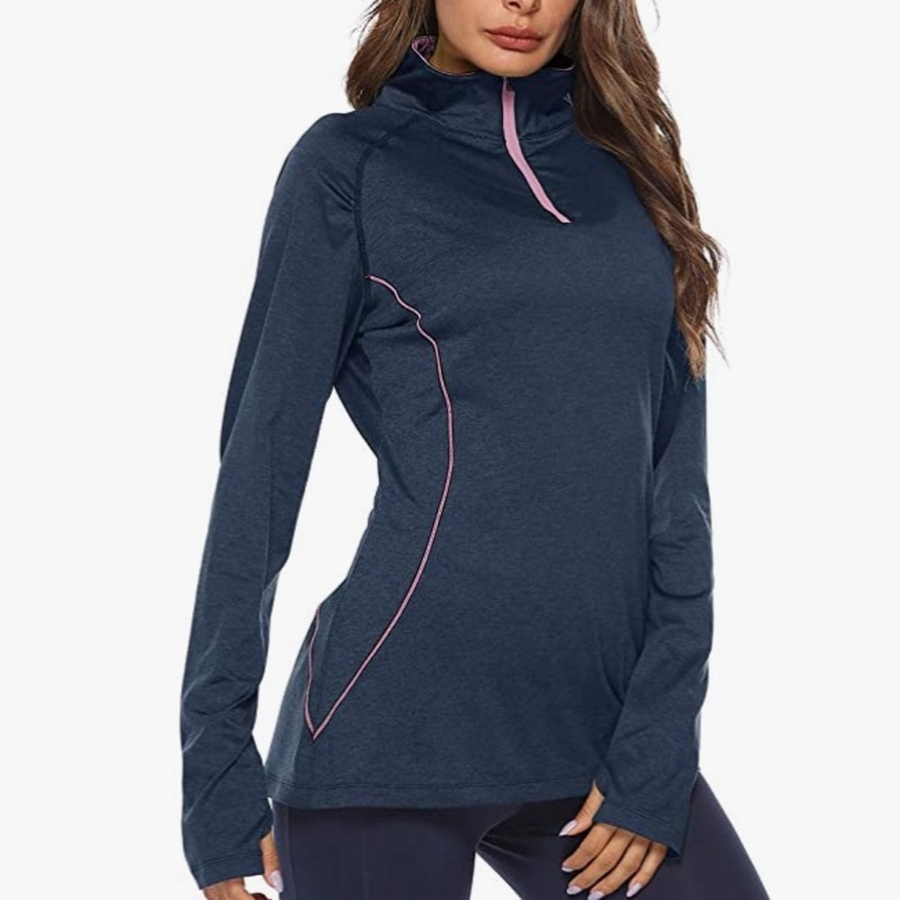 Women's Half Zip Long Sleeve Workout Shirt - Large